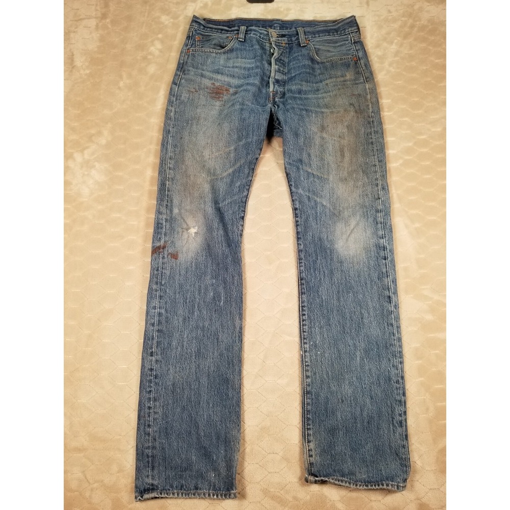 Levis 501 Jeans Tag 34x36 Fits 34x33‎ Blue Straight Leg Fit Modern PAINTED Fades